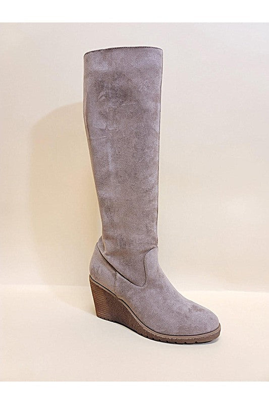 Knee-high wedge boots in suede