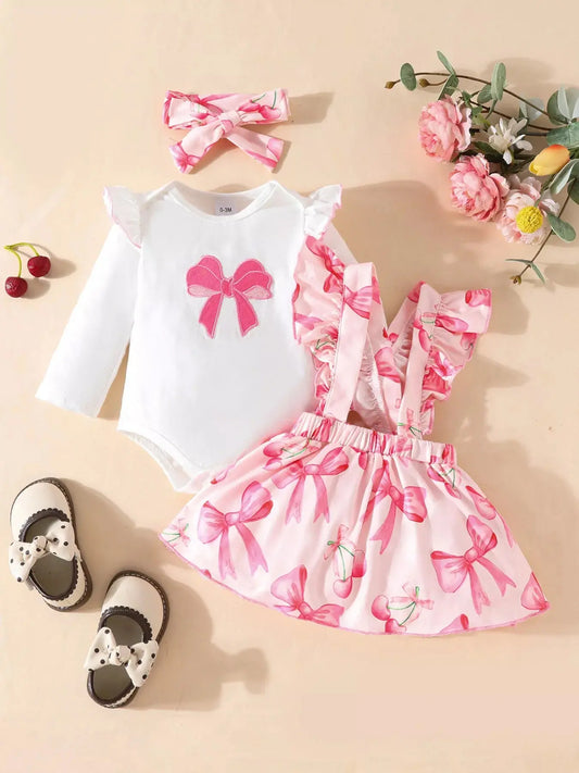 Children's Bowknot Print Ruffle Trim 3 Piece Set Simply Love