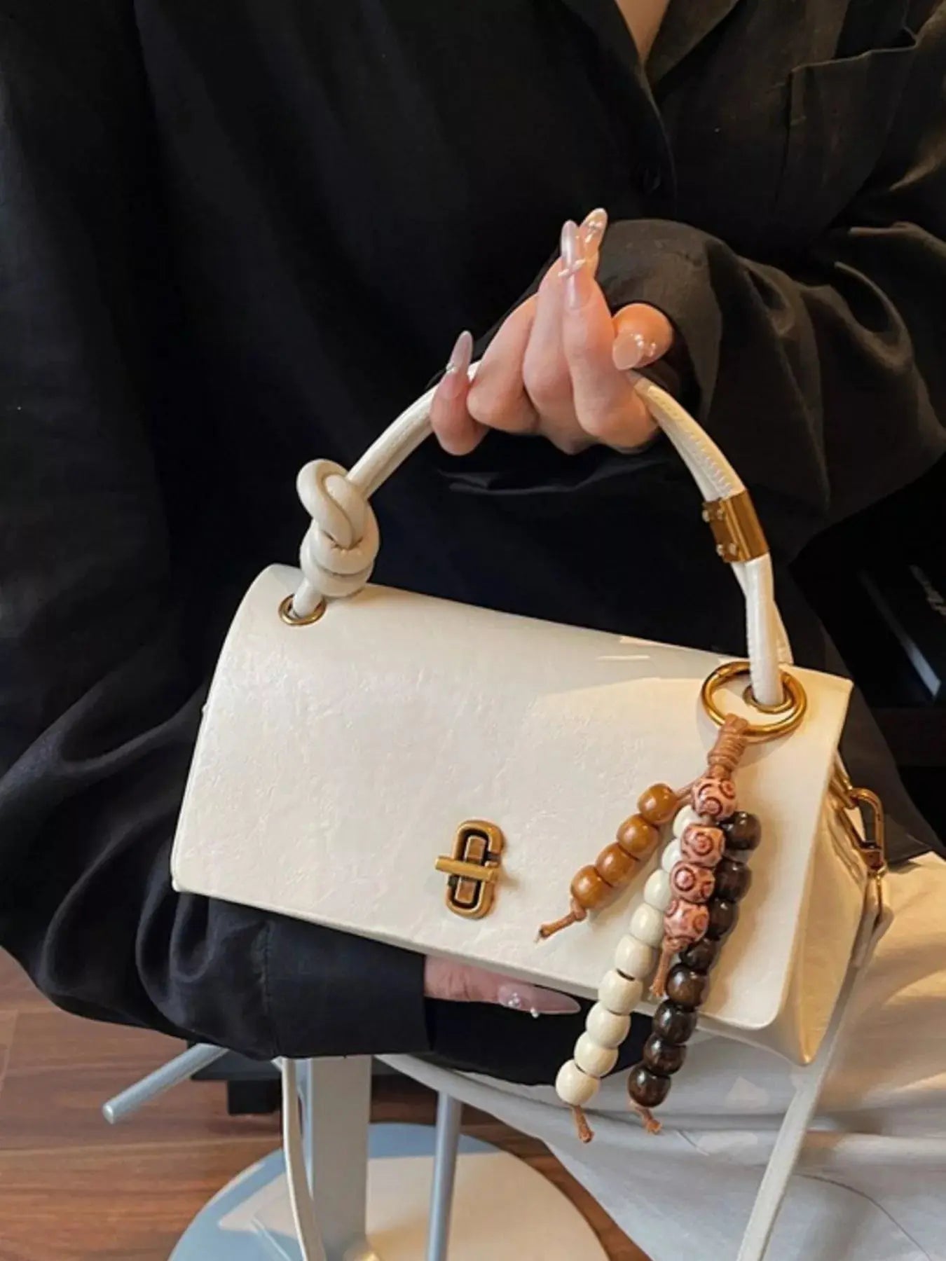 Leather Crossbody Bag with Bead Charm Simply Love