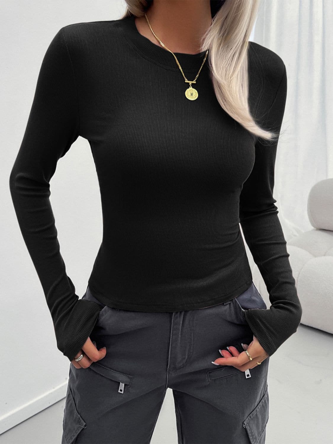 Round Neck Long Sleeve T-Shirt.