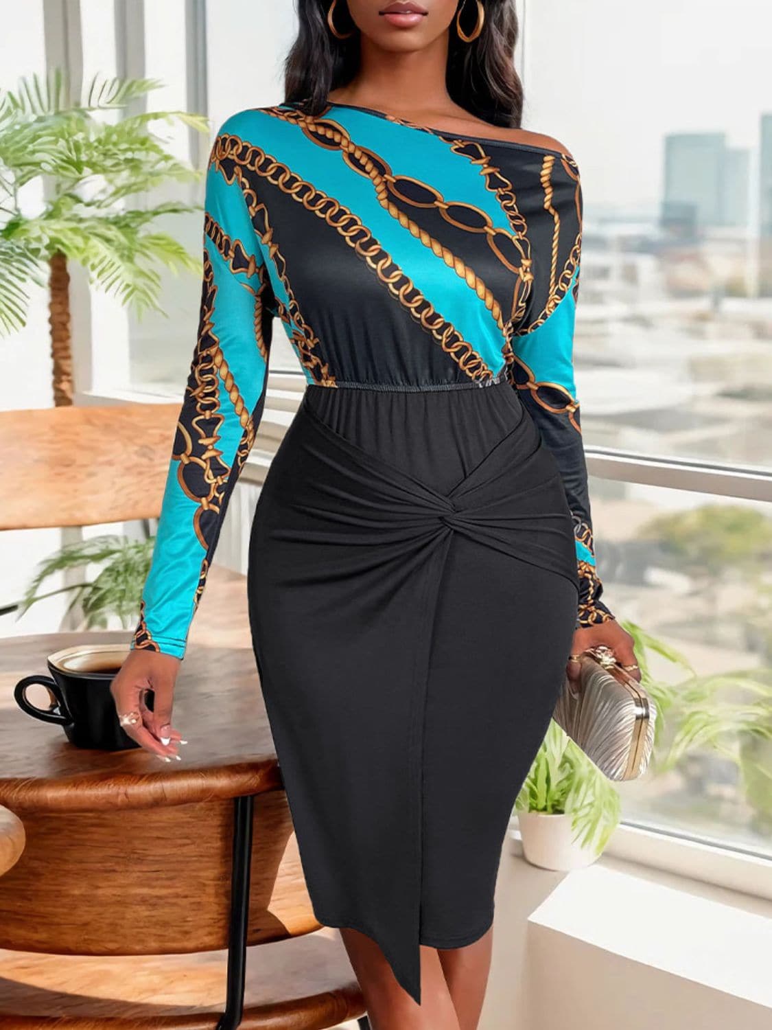 Twisted Print Long Sleeve Dress for Effortless Elegance