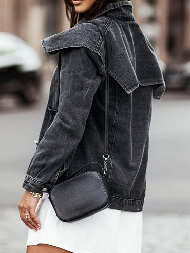 Collared Neck Button Down Denim Jacket.