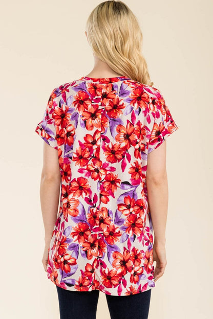 Celeste Full Size Round Neck Short Sleeve Floral T-Shirt.