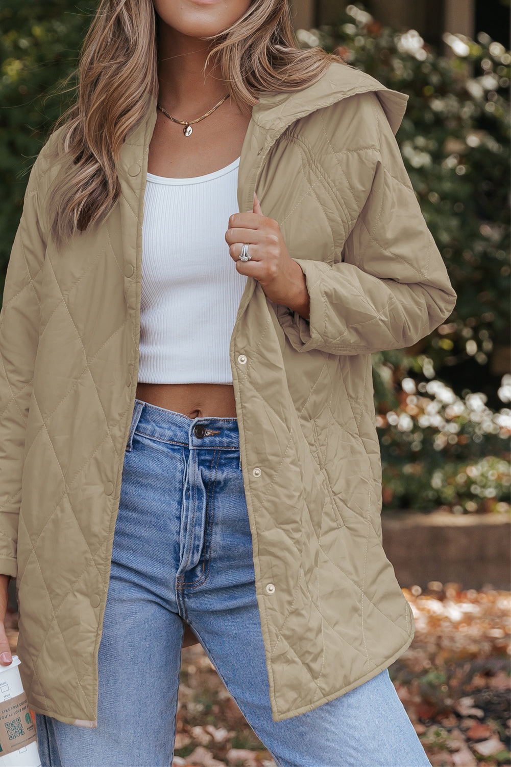 Khaki Quilted Hooded Puffer Coat With Snap Button Closure For Cold Weather Winter Outerwear For Women Dear-Lover Dropshipping