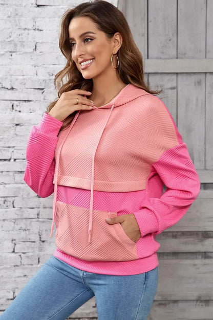 Colorful drawstring long sleeve hoodie with a stylish block design