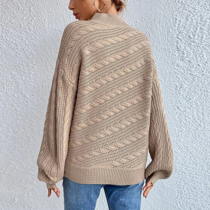 Cable-Knit Mock Neck  Long Sleeve Sweater.