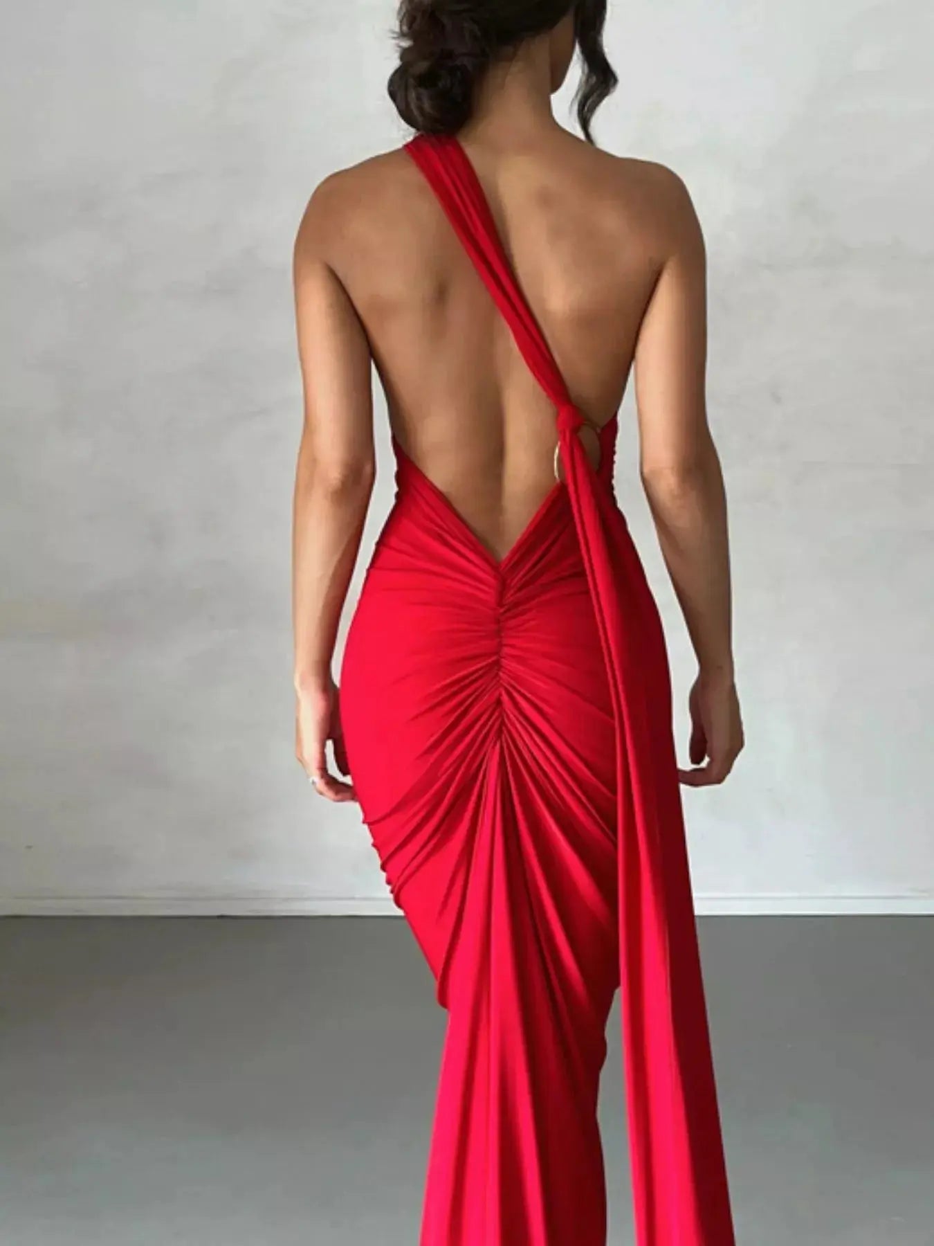 Backless One-Shoulder Ruched Bodycon Maxi Dress Simply Love