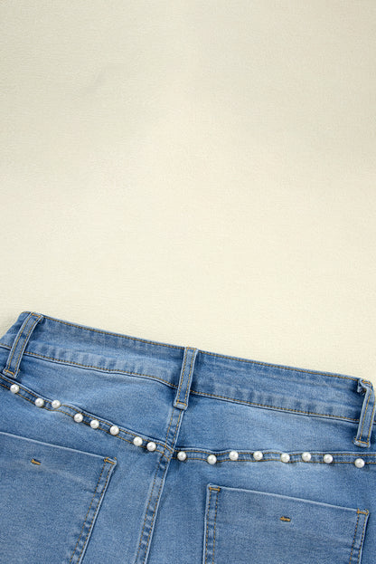 Dusk Blue Pearl-Studded Boot Cut Jeans for Effortless Style