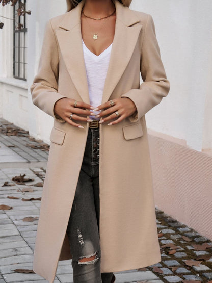 Lined long sleeve coat with pockets