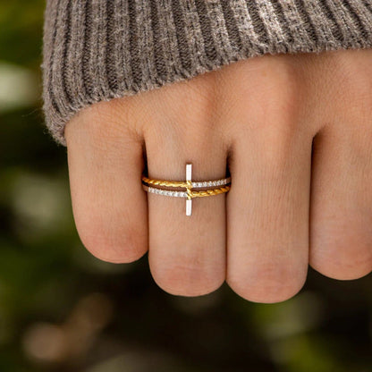 Cross Zircon 925 Sterling Silver Ring.