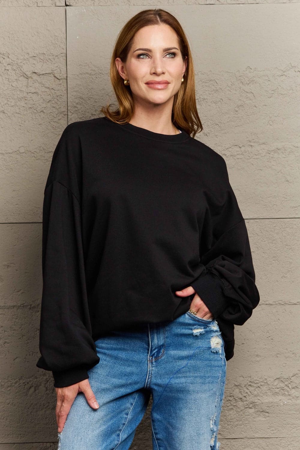 Cozy chic round neck long sleeve sweatshirt