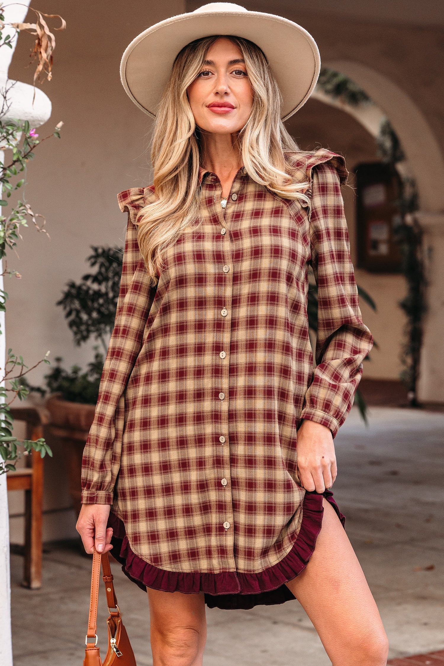 Dear-Lover Red Plaid Dress Women's Daily Ruffled Patchwork Shirt Dress - Spring Style Dear-Lover Dropshipping