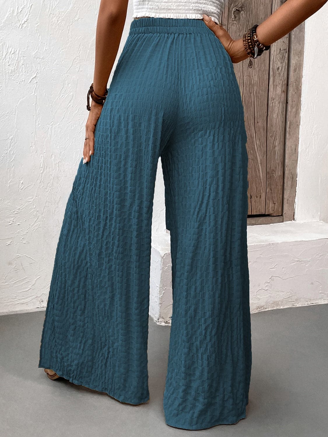 Tied Slit Wide Leg Pants.