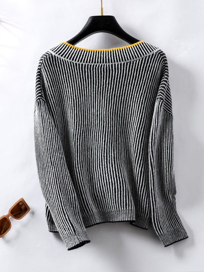 Stylish striped V-neck sweater with long sleeves