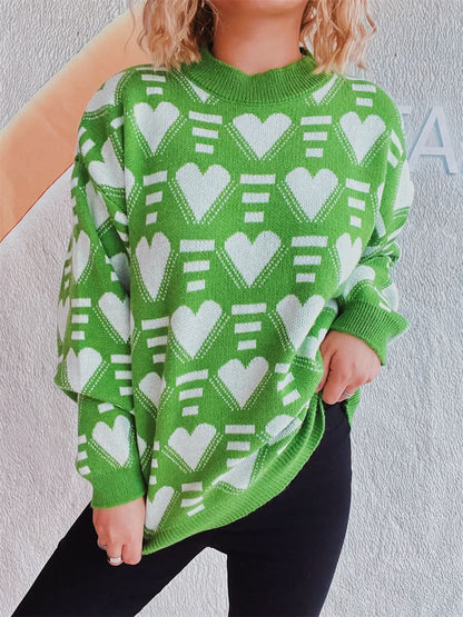 Heartfelt Contrast Long Sleeve Sweater with Dropped Shoulders