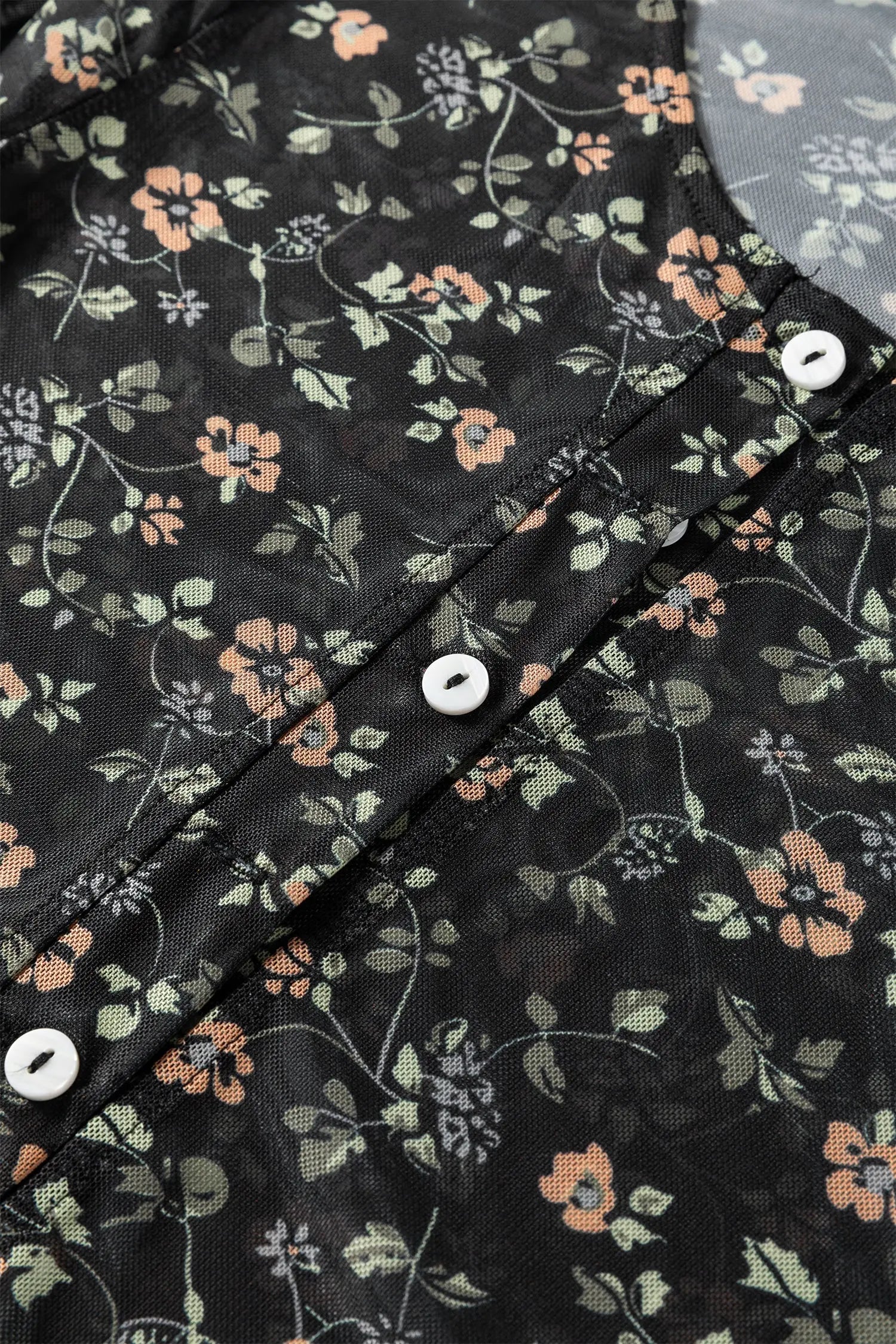 Black Floral Print Mesh Tank Cardigan Set 2pc Button Front Slim Dear-Lover Dropshipping