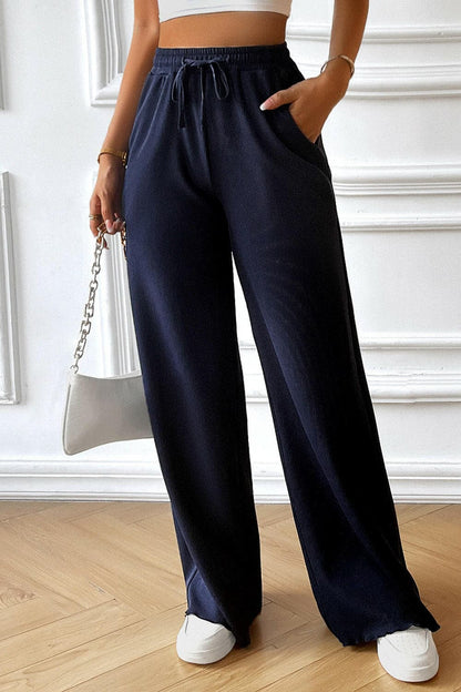 Chic Drawstring Wide-Leg Trousers with Pockets