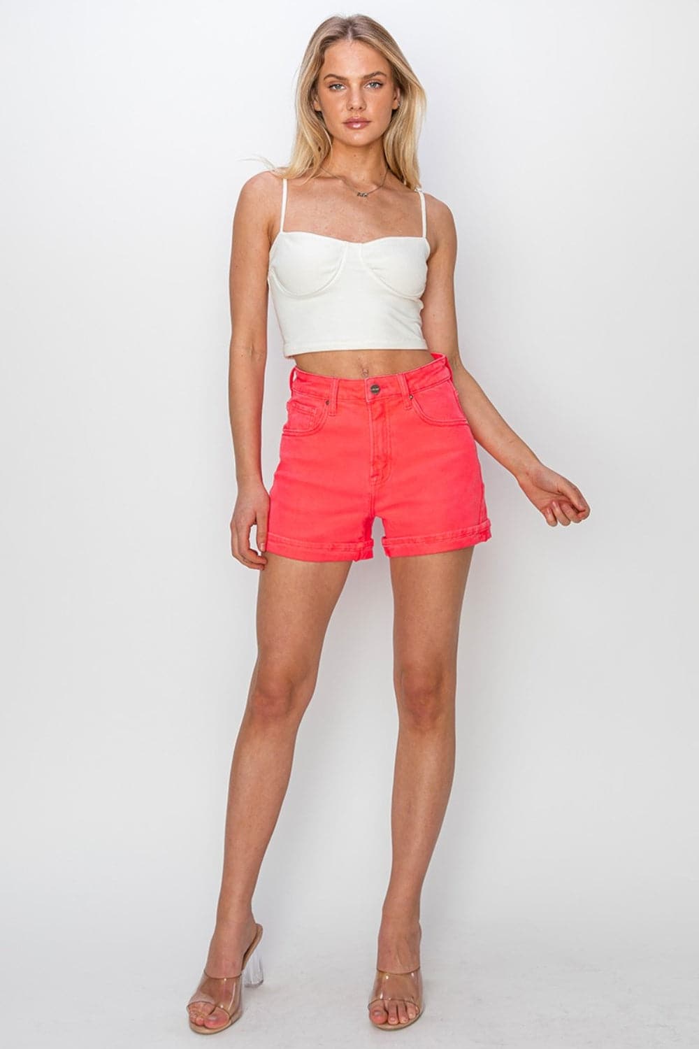 RISEN Full Size High Rise Cuffed Denim Shorts.