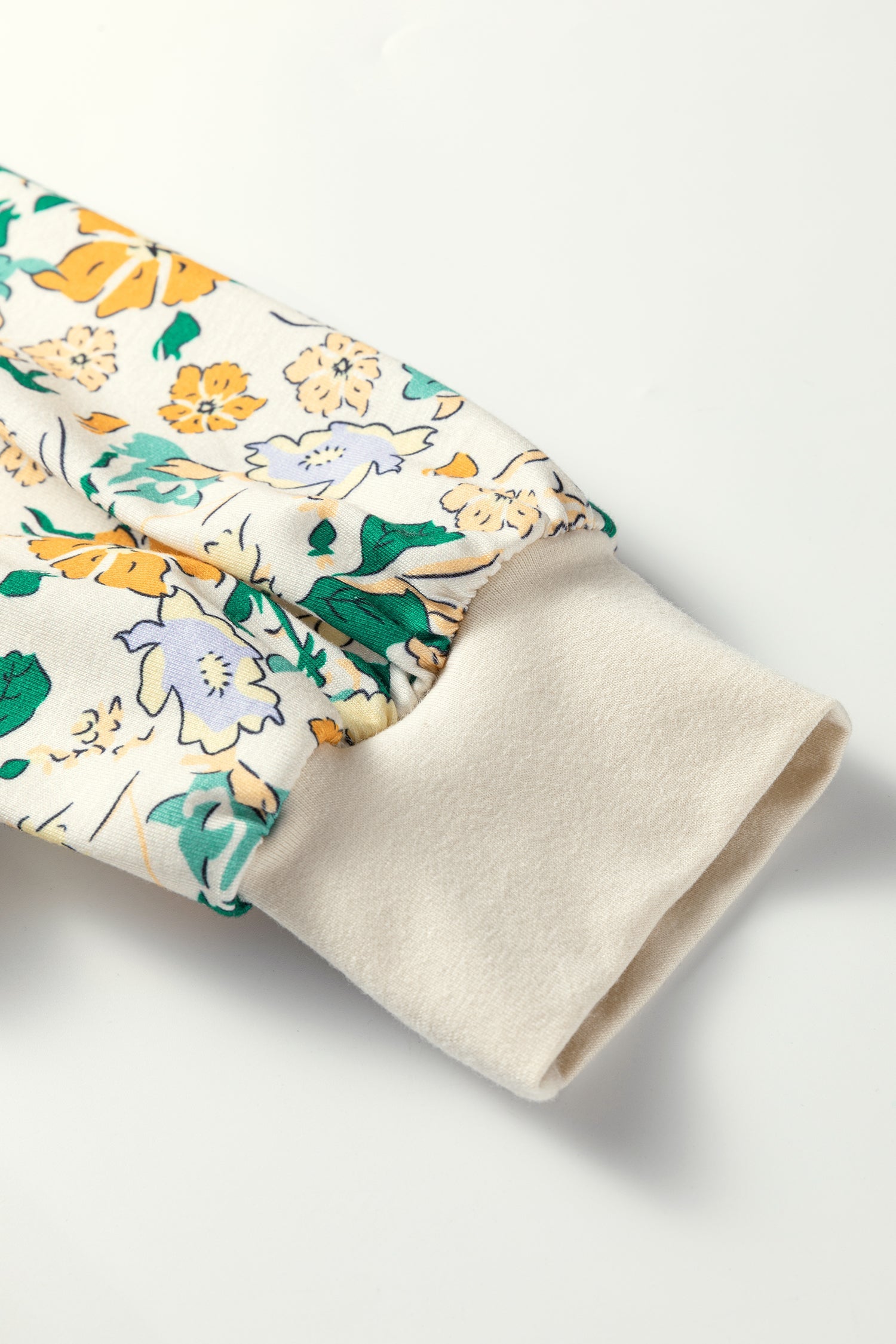 Khaki Floral Print Button Front Notched V Neck Long Sleeve Top Dear-Lover Dropshipping