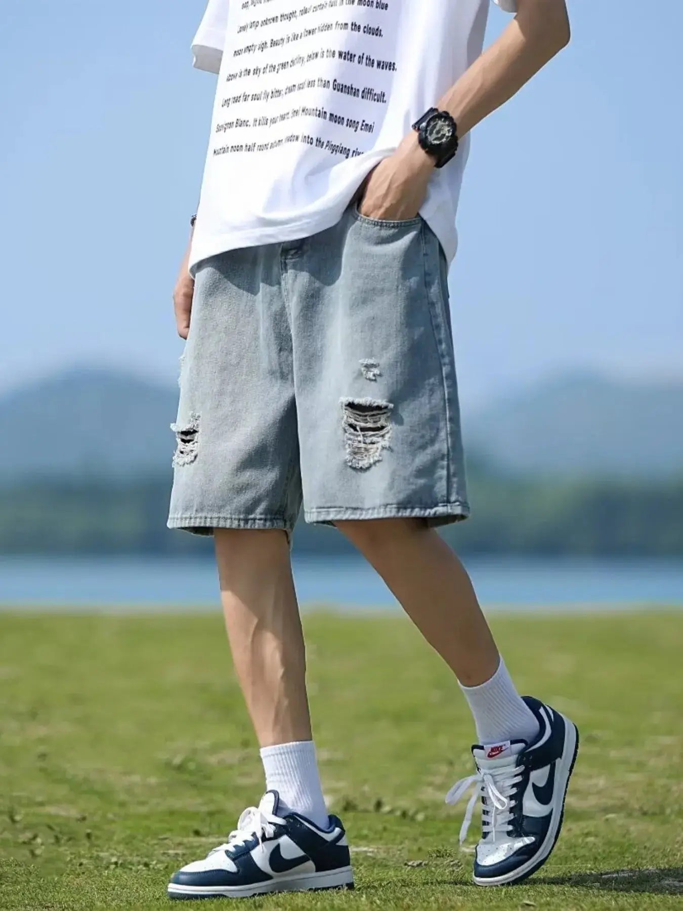 Men's Full Size Casual Loose Fit Ripped Denim Shorts Plus Size Simply Love