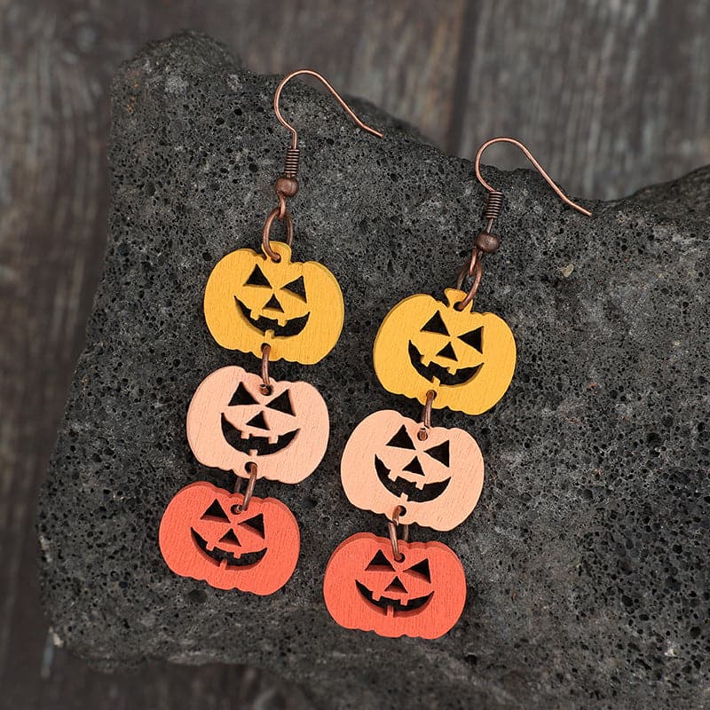 Wooden Contrast Pumpkin Earrings.