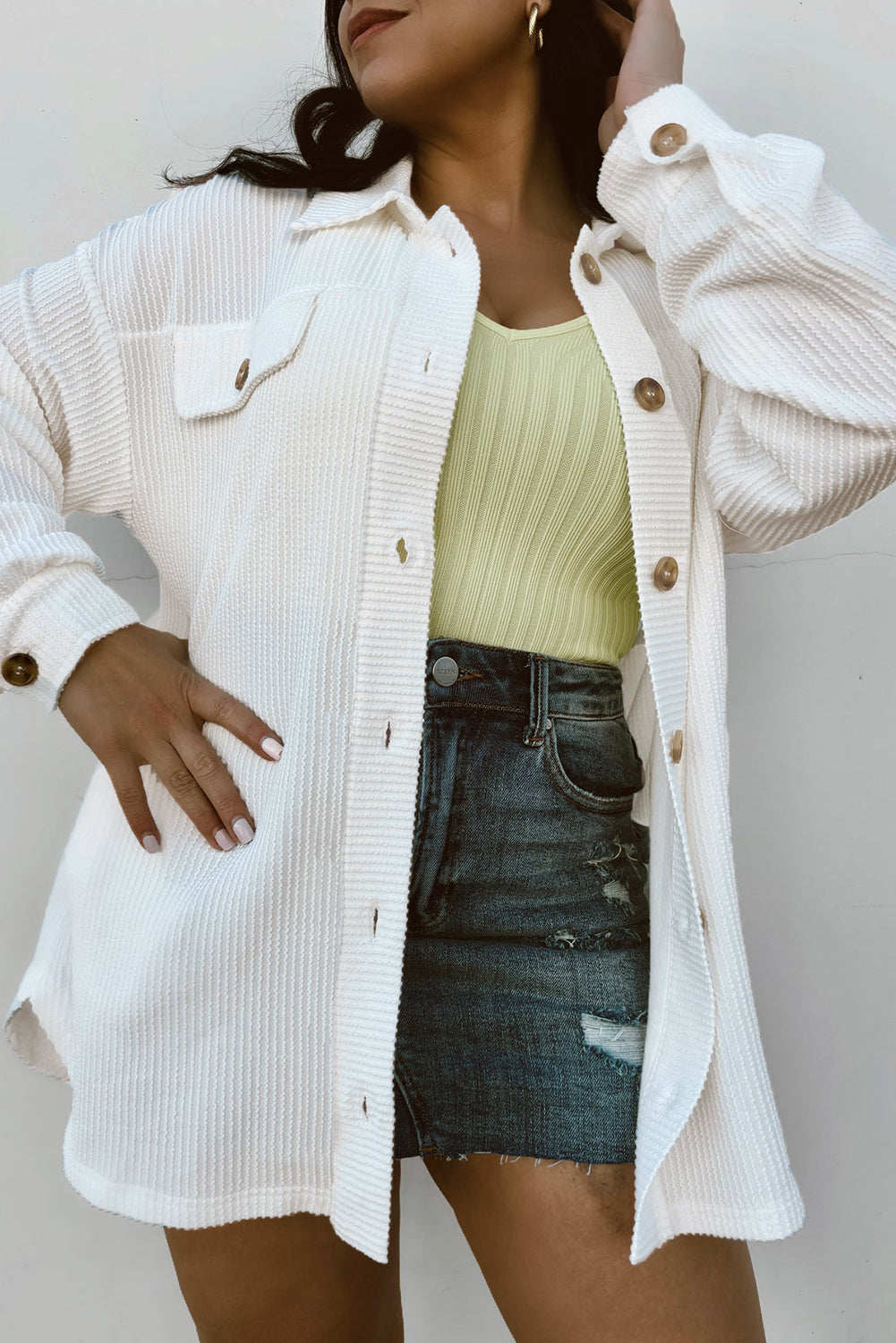 White plus size corded shacket