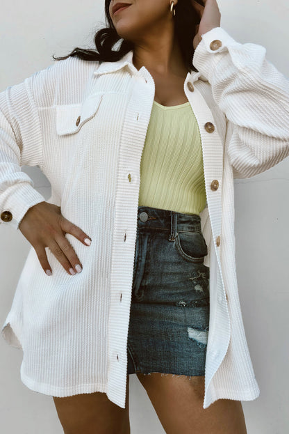 White plus size corded shacket