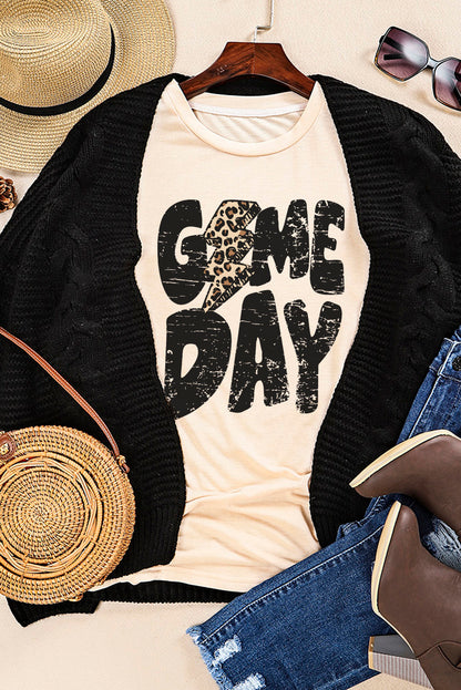 Khaki leopard print game day rugby t-shirt with lightning design