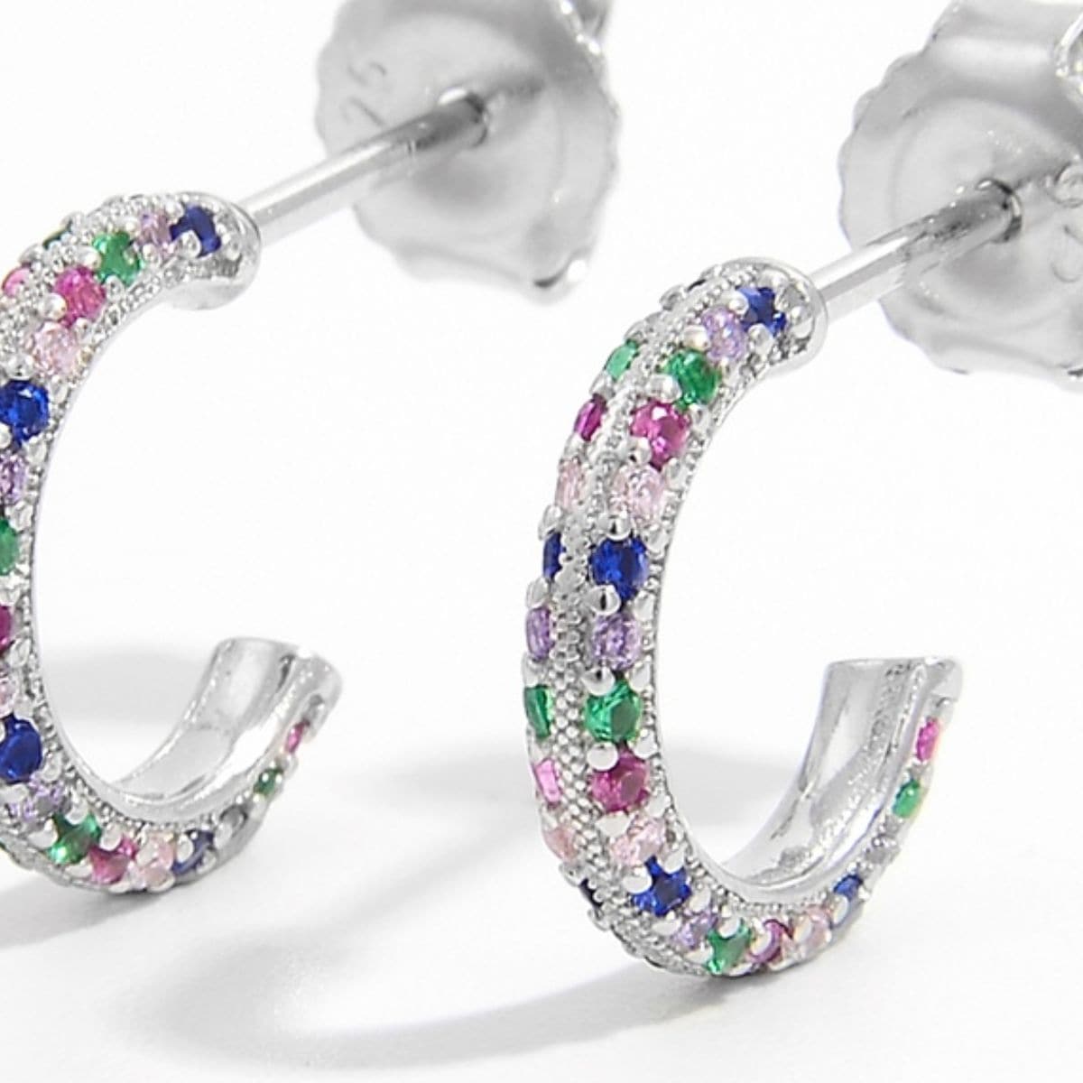 925 Sterling Silver Contrast Zircon Earrings.