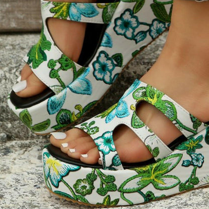 Cutout Floral Peep Toe Sandals.