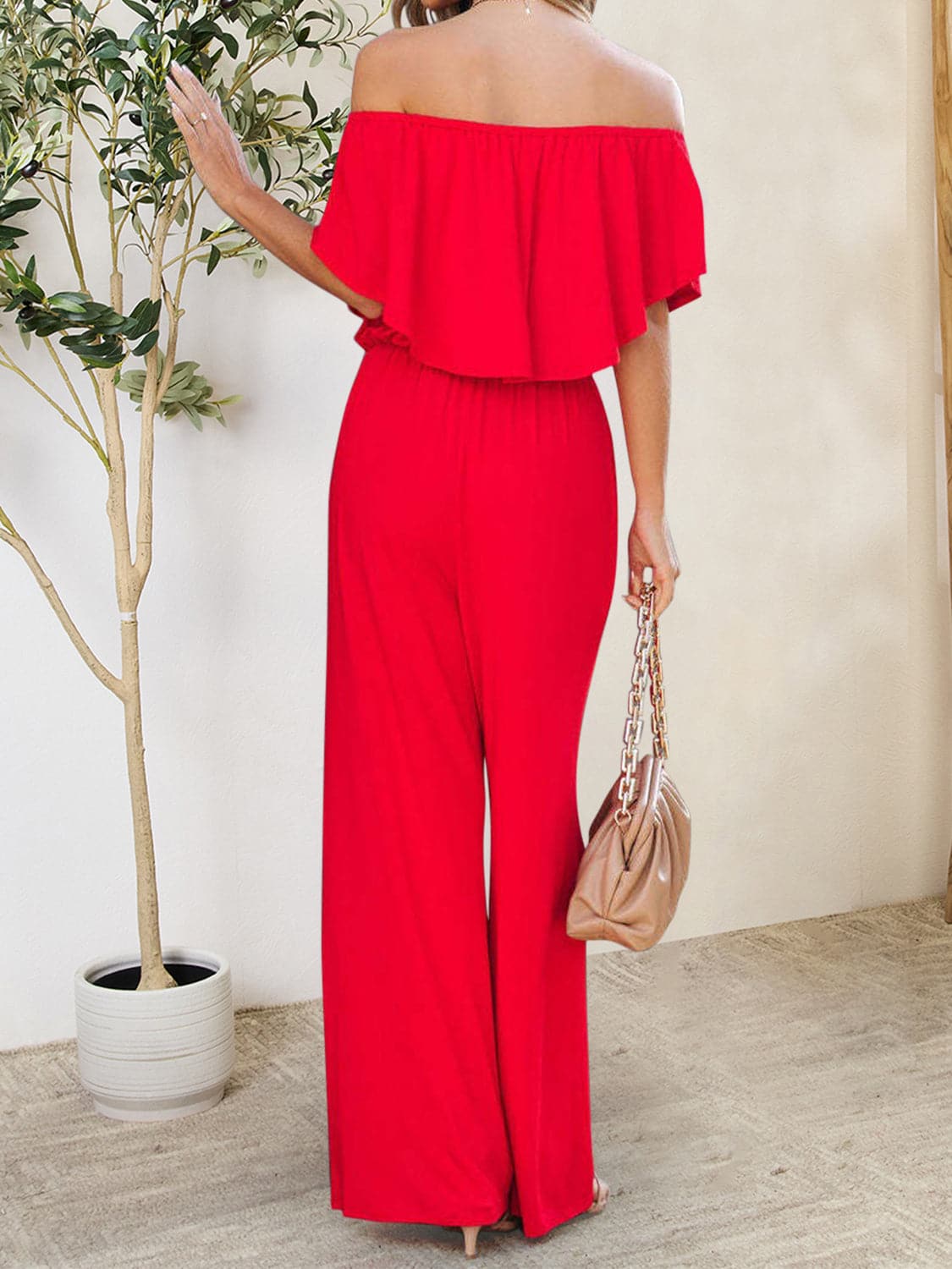 Ruffled Off-Shoulder Jumpsuit.