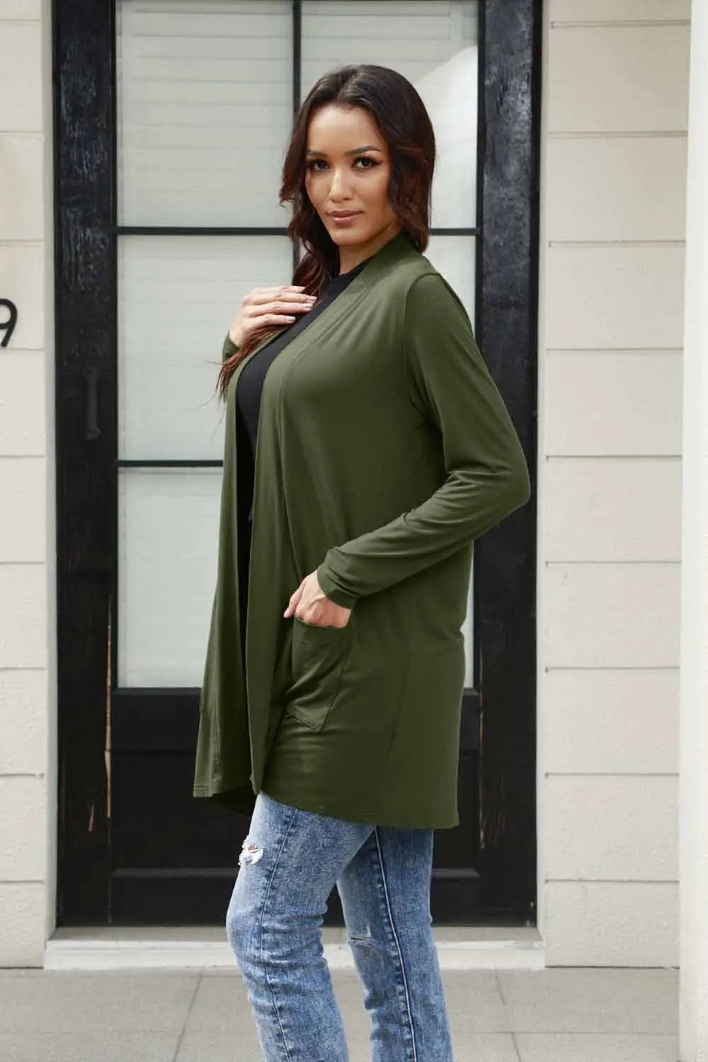 Basic Bae Full Size Open Front Long Sleeve Cardigan with Pockets - Love Salve