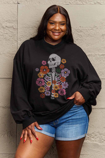 Floral skeleton graphic sweatshirt by Simply Love