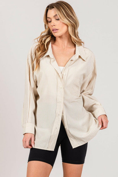 SAGE + FIG Striped Button Up Long Sleeve Shirt.