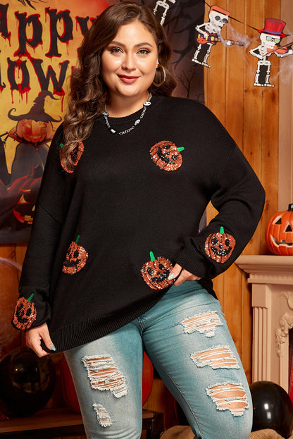 Chic black sequined pumpkin sweater