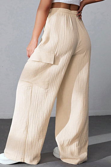 Drawstring Pocketed Wide Leg Pants.