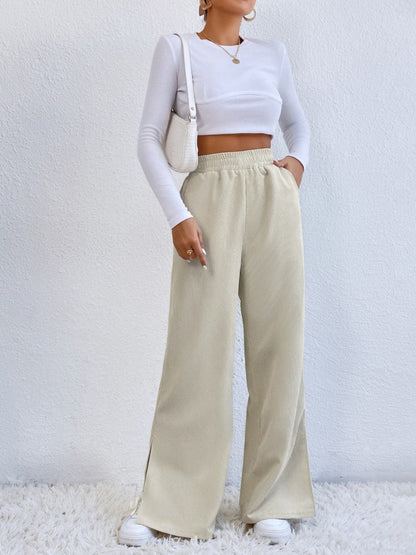 Slit Pocketed High Waist Wide Leg Pants.