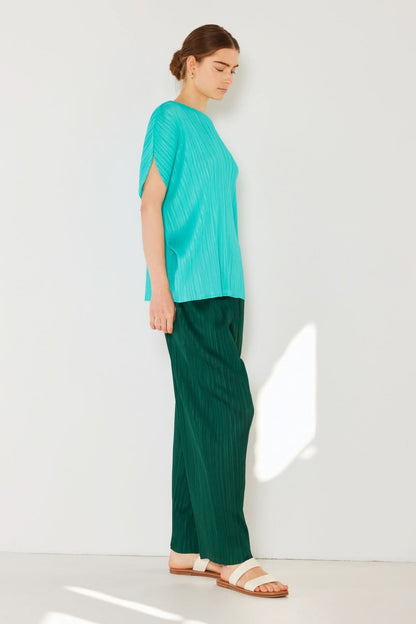 Elegant Pleated Elastic-Waist Straight-Leg Pants for Versatile Styling