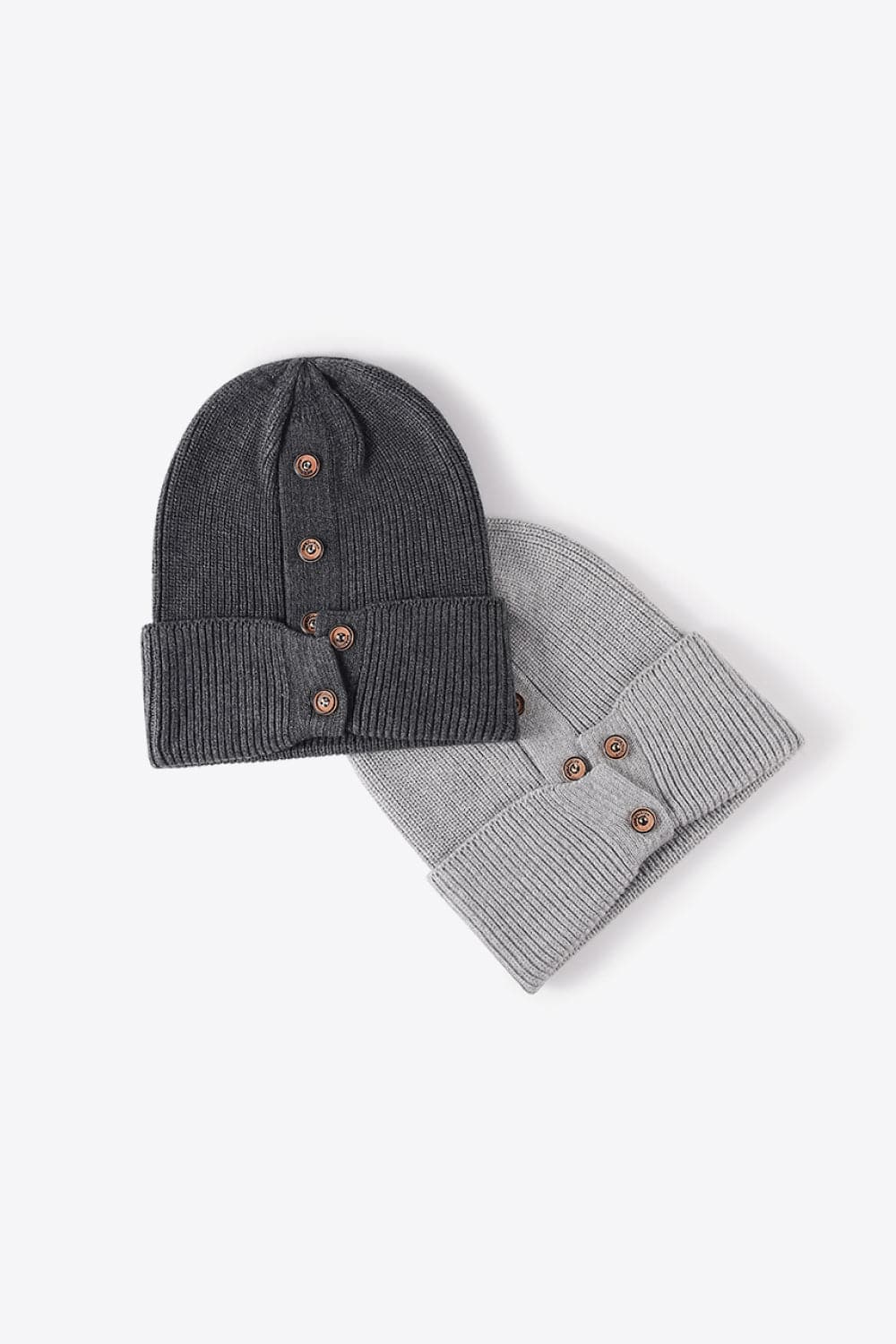 Button Detail Rib-Knit Cuff Beanie.