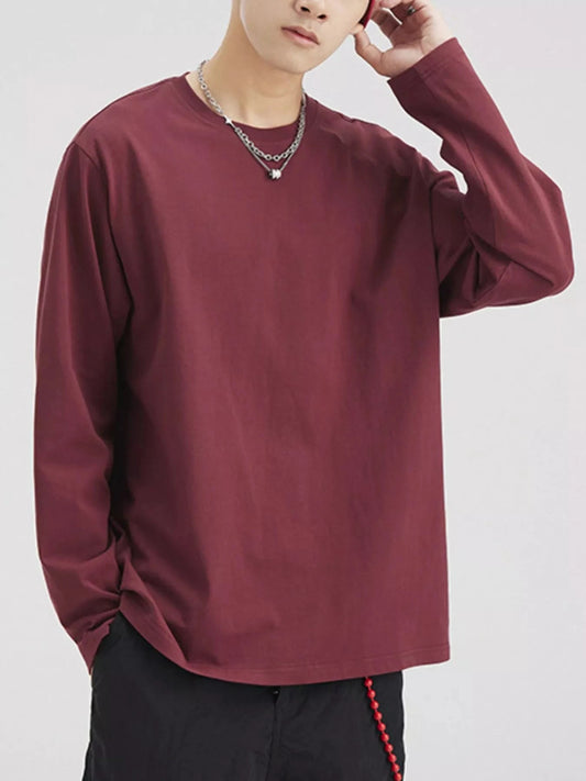 Men's Plus Size Solid Color Casual Long Sleeve T-Shirt Simply Love