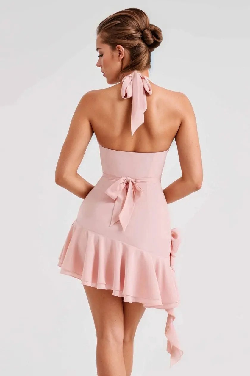 Cowl Neck Halter Mini Dress 3wishes.com