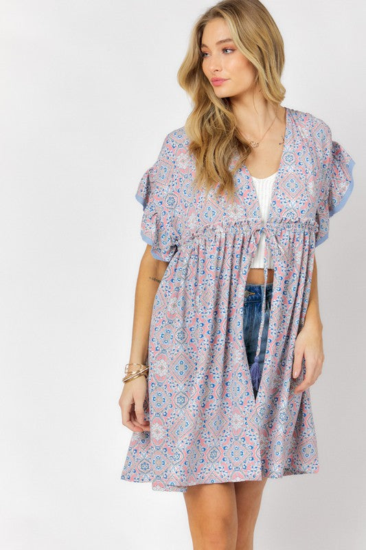 Charming Ruffle Kimono in Print