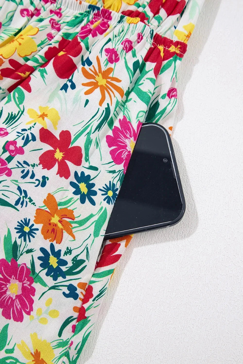 Floral Knotted Straps Cinched Waist Ruffle Hem Mini Dress Simply Love