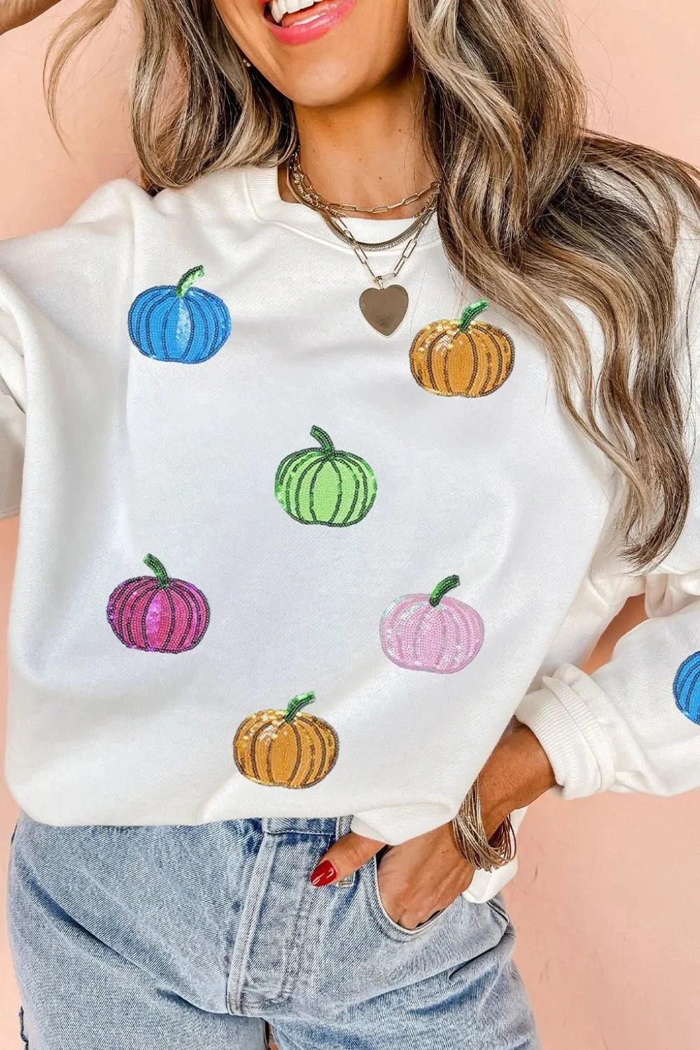 Pumpkin Round Neck Long Sleeve Sweatshirt Coco’s Tee Boutique