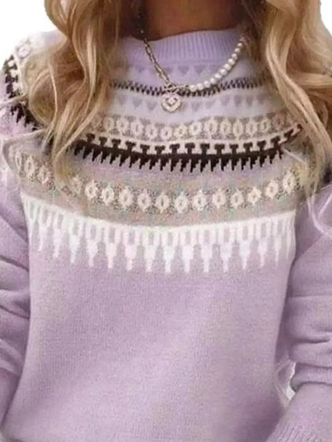 Full Size Vintage Patterned Round Neck Sweater Plus Size Simply Love