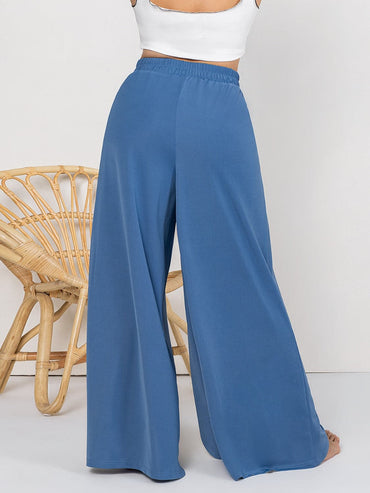 Plus Size Tied Slit Wide Leg Pants.