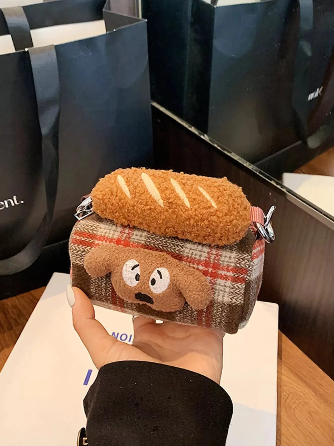 Plaid Pattern Plush Trim Crossbody Bag Simply Love