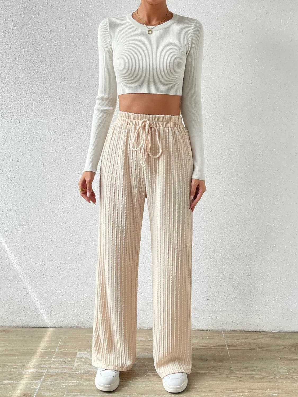 Drawstring Wide Leg Pants.