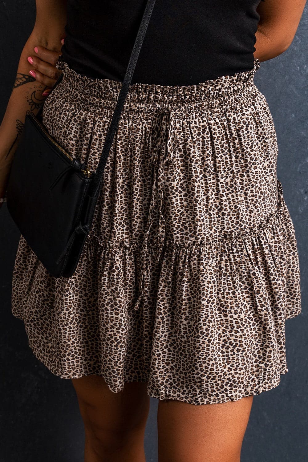 Frill Leopard Elastic Waist Skirt.