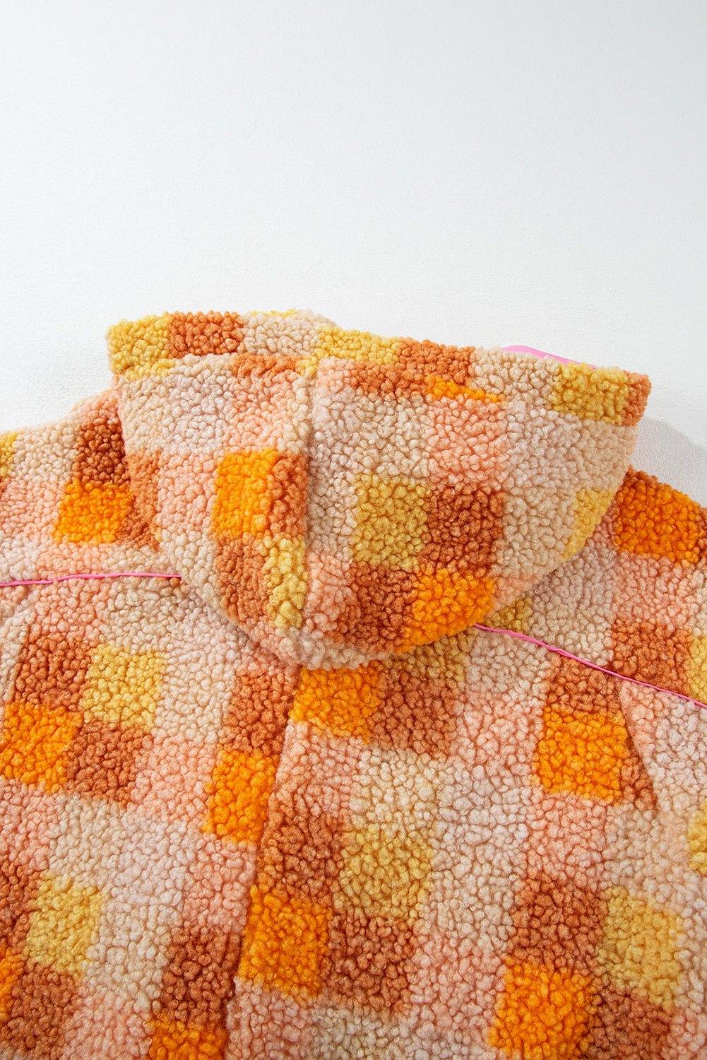 Cozy orange checkered sherpa hooded jacket for stylish warmth